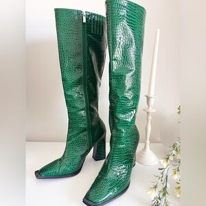 ASOS Green Croc Knee High Boots